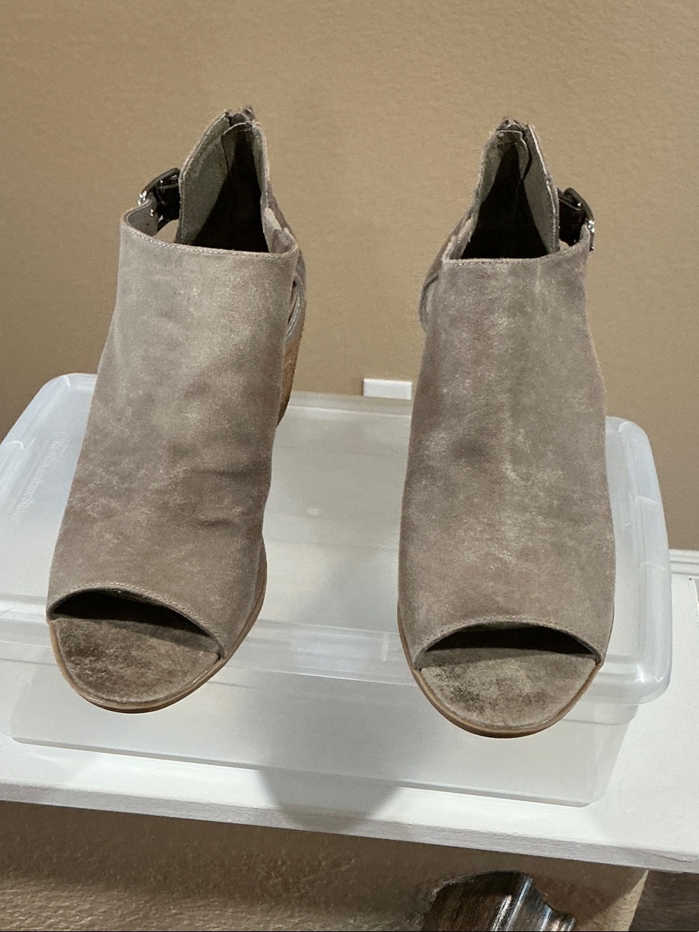 Carlos Santana Taupe Suede Open-Toe Slingback Mules